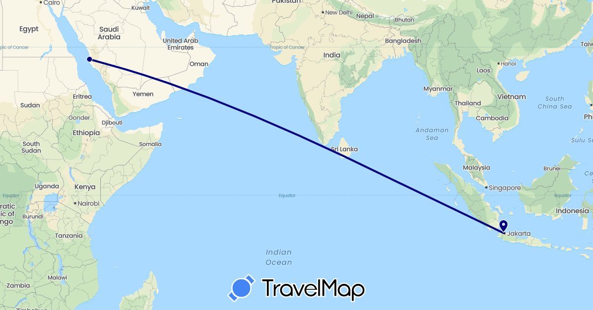 TravelMap itinerary: driving in Indonesia, Saudi Arabia (Asia)